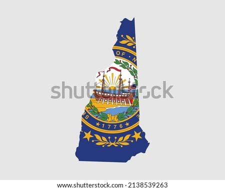 New Hampshire Map Flag. Map of NH, USA with the state flag. United States, America, American, United States of America, US State Banner. Vector illustration.