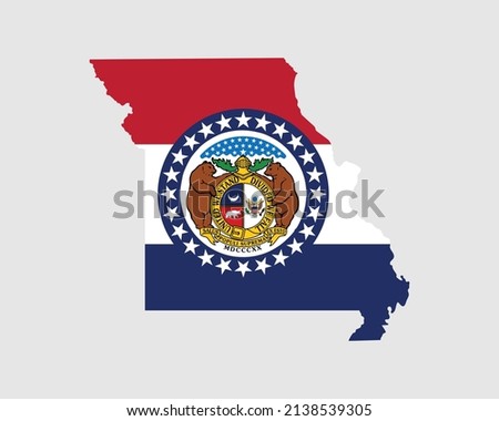 Missouri Map Flag. Map of MO, USA with the state flag. United States, America, American, United States of America, US State Banner. Vector illustration.