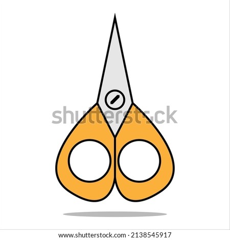 Orange scissors icon in flat cartoon style. Vector illustration