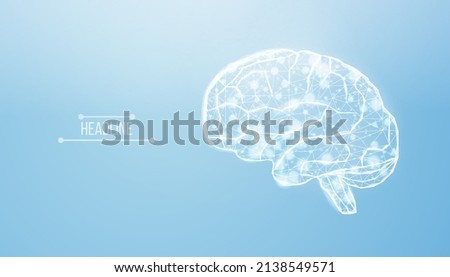 Human brain. Wireframe low poly style. Concept for medical, brain cancer, neural network.  Abstract modern 3d vector illustration on blue background. 