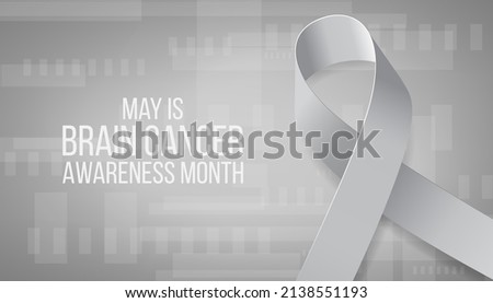 Brain cancer awareness month concept. Banner with text and grey ribbon. Vector illustration.