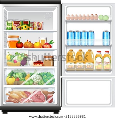 Refrigerator with lots of food illustration