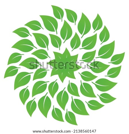 Group of spreading leaves abstract design on white background, a green leaves whirling, green leaf texture template in vector, illustration