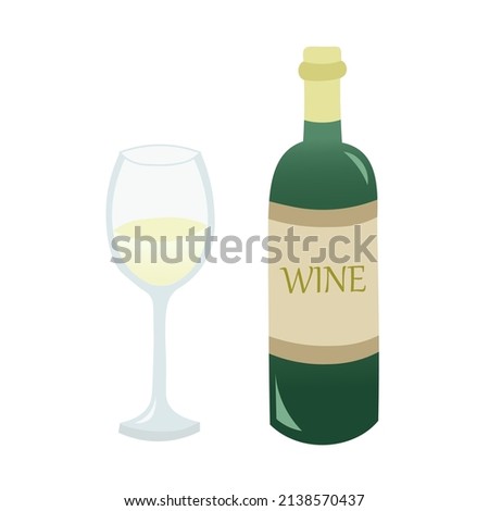 Illustration of white wine and wine bottle