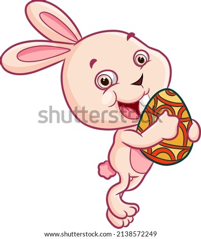 The happy rabbit is holding the easter egg of illustration