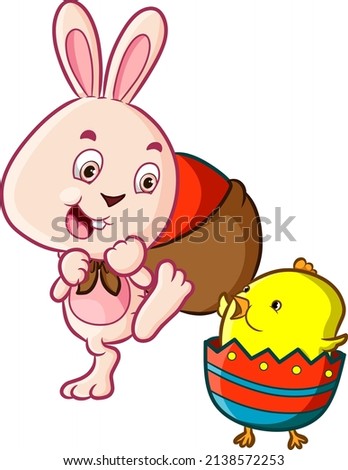 The rabbit with the chicken in the easter event of illustration