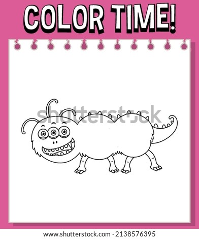 Worksheets template with color time! text and monster outline illustration