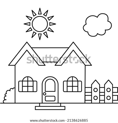Coloring Cute House For Kids, Simple Vector Illustration Design.