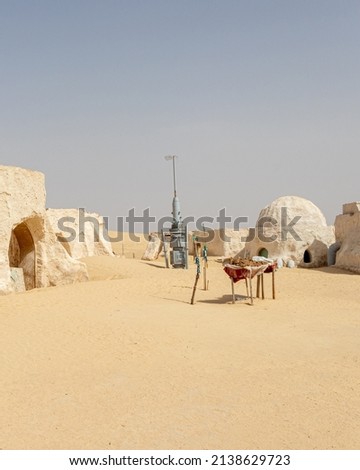 Mos Espa, Tatooine. Set for the Star Wars movie still stands in the Tunisian desert near Tozeur. Royalty-Free Stock Photo #2138629723