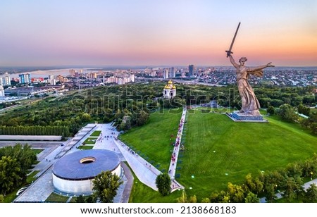 Mamayev Kurgan with the Motherland Calls statue commemorating the Battle of Stalingrad in World War II. Volgograd, Russia Royalty-Free Stock Photo #2138668183