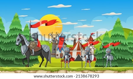 Medieval military camp scene illustration