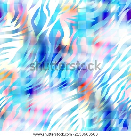 Plaid Zebra Mix Neon Ombre Seamless Pattern Stylish Bright Color Shining Trendy Fashion Design for Allover Fabric Print Baby Blue Tones