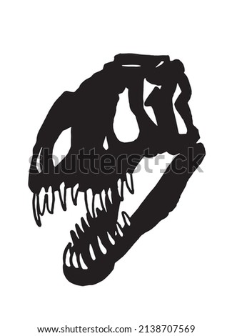 Graphical skull of tyrannosaurus isolated on white, vector fossil