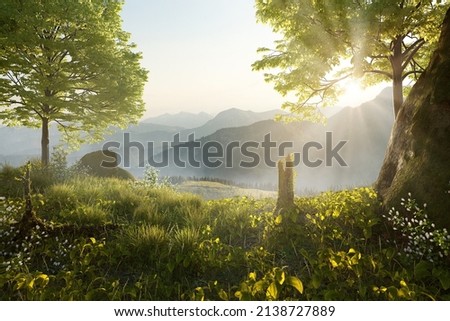 Painterly View over a mountain landscape Royalty-Free Stock Photo #2138727889