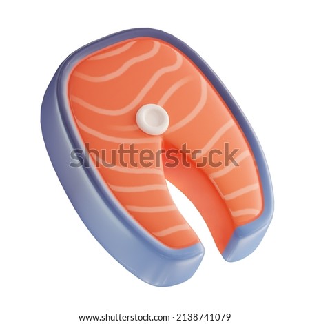 salmon fillet slice steak trendy illustration on white. 3D rendering.