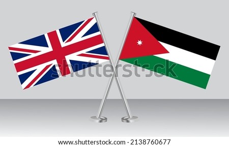 Crossed flags of United Kingdom (UK) and Jordan. Official colors. Correct proportion. Banner design