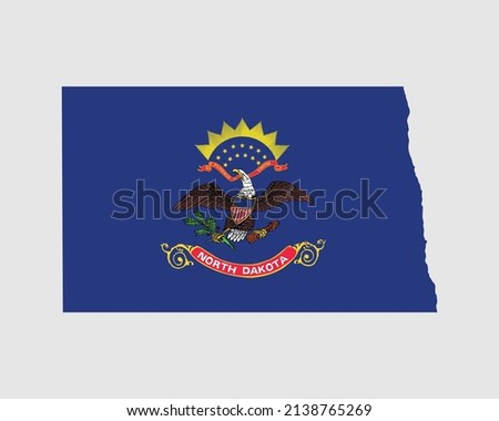 North Dakota Map Flag. Map of ND, USA with the state flag. United States, America, American, United States of America, US State Banner. Vector illustration.