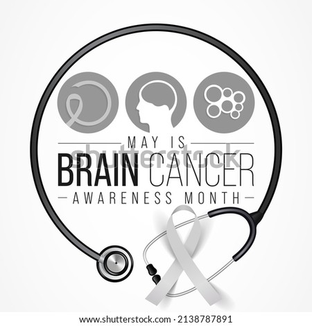 Brain Cancer awareness month is observed every year in May, overgrowth of cells in the brain that forms masses called tumors. They can disrupt the way body works. Vector illustration.
