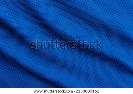 Blue football, basketball, volleyball, hockey, rugby, lacrosse and handball jersey clothing fabric texture sports wear background Royalty-Free Stock Photo #2138800161
