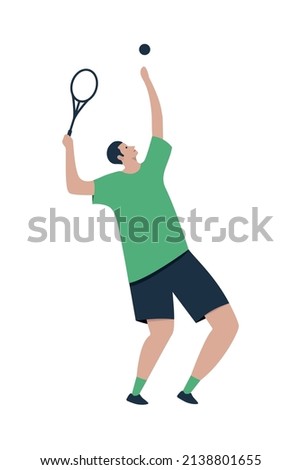 Healthy lifestyle flat composition with isolated character of man with tennis racket and ball on blank background vector illustration