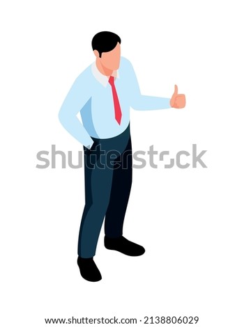 Isometric winner businessman composition with human character of businessman with thumbs up on blank background vector illustration Royalty-Free Stock Photo #2138806029
