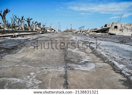 ruined city. City abandoned by a flood. Desolate landscape. epecuen Royalty-Free Stock Photo #2138831321