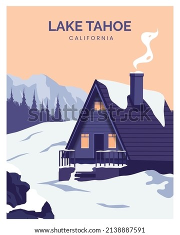 Lake Tahoe national park landscape background illustration. suitable for art print, travel poster, postcard. Travel to united state America. 