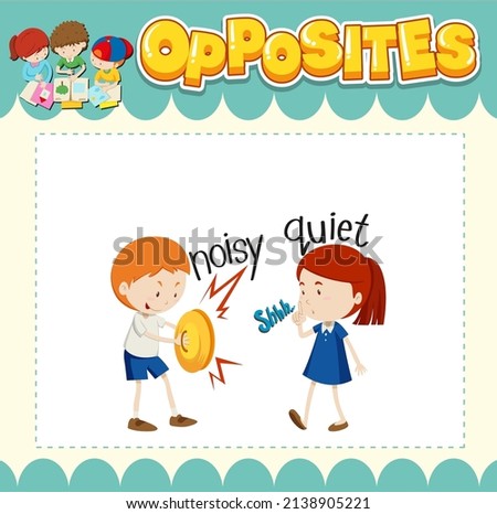 Education word card of English opposites word illustration