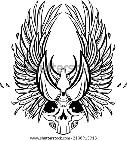 vector line art of a winged skull 
