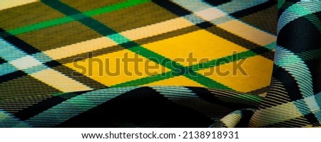 plaid fabric, yellow-green-white-blue colors, Scottish motifs in this fabric, your design with the sounds of bagpipes and aromatic whiskey