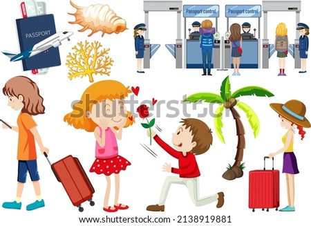 Set of cartoon character and object for travel illustration