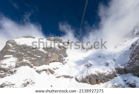 Panorama from the Dachstein glacier and the cable car. The plateau is the best place for skiing, snowboarding and other winter sports, Styria, Austria.