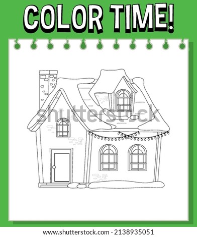 Worksheets template with color time! text  and winter house outline illustration