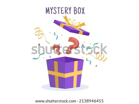 Mystery Gift Box with Cardboard Box Open Inside with a Question Mark, Lucky Gift or Other Surprise in Flat Cartoon Style Illustration  Royalty-Free Stock Photo #2138946455