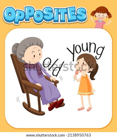 Opposite words for old and young illustration