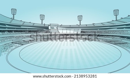 Cricket stadium line drawing illustration vector. Football stadium sketch vector. Royalty-Free Stock Photo #2138953281