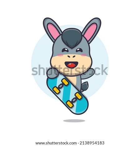cute donkey mascot cartoon character with skateboard