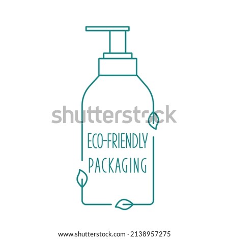 Eco-friendly recycled packaging for eco cosmetic plastic bottle icon. Vector stock illustration isolated on white background for label, wrapping, package. Editable stroke. EPS10