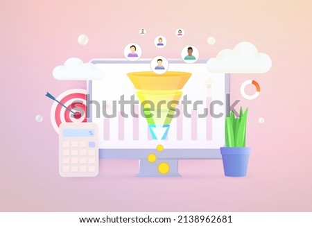 Lead Generation 3d vector concept. Increasing conversion rates optimization marketing strategy for generating new leads, income with inbound marketing technology with qualified lead sales blitz funnel Royalty-Free Stock Photo #2138962681