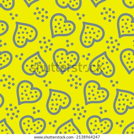 Seamless pattern, heart symbol of love, yellow background, illustration for textiles, wallpaper and wrapping paper