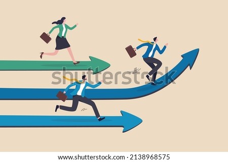 Taking initiative be first to try different way and discover new opportunity, creative way to success and win competition, leadership skill concept, businessman taking initiative run in different way. Royalty-Free Stock Photo #2138968575