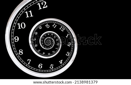 Abstract background with infinite clock face spiral. Creative time vortex concept. Royalty-Free Stock Photo #2138981379