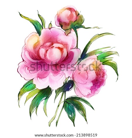 Watercolor bouquet of peonies -2