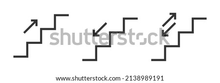 Stairs up, stairs down icon. Stairway direction infomation illustration symbol. Sign navigation staircase vector. Royalty-Free Stock Photo #2138989191