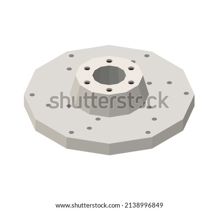 Car parts isometric composition with isolated image of automobile spare part brake rotor on blank background vector illustration