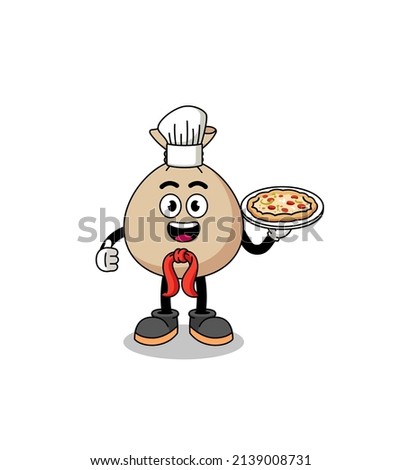 Illustration of money sack as an italian chef , character design