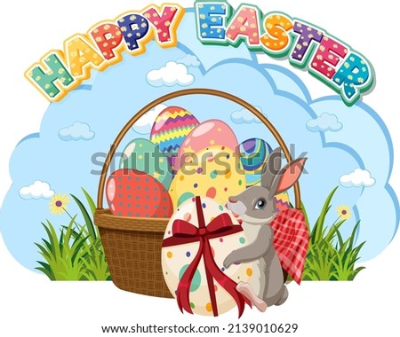 Happy Easter design with bunny and eggs illustration