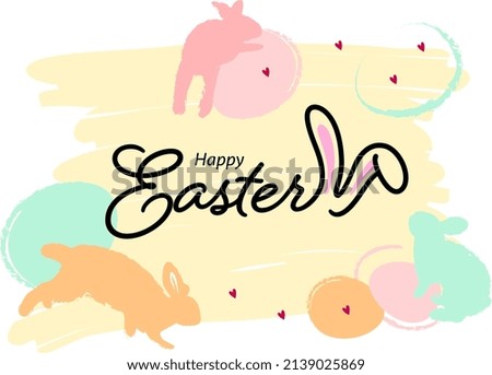 Happy easter banner. Easter design with typography, eggs and bunny in pastel colors. Vector illustration for poster, greeting card, website