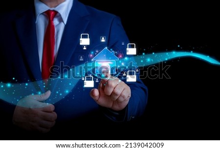 Cyber home security and data protection concept, key lock, numeric keypad unlock. internet technology data lock privacy The modern computer key symbol protects the connection.