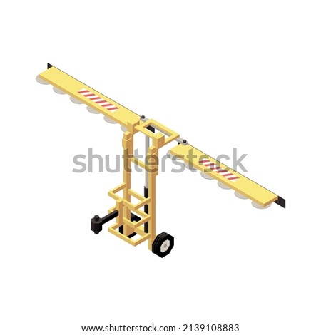 Orchard machinery isometric composition with isolated image of apparatus for embossing trees on blank background vector illustration